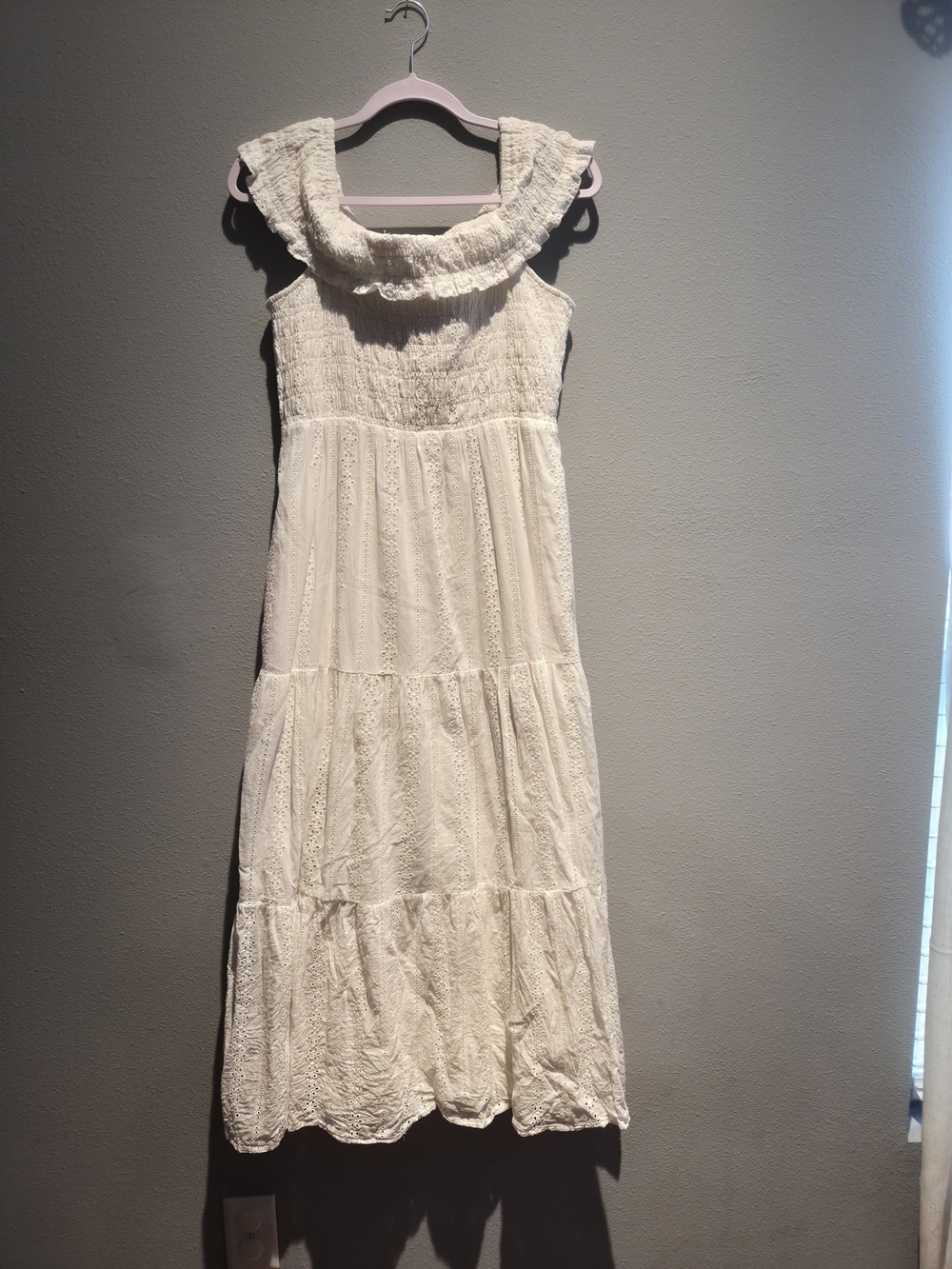 Lost + Wander Cream Eyelet Tiered Maxi Dress with Ruffle Collar